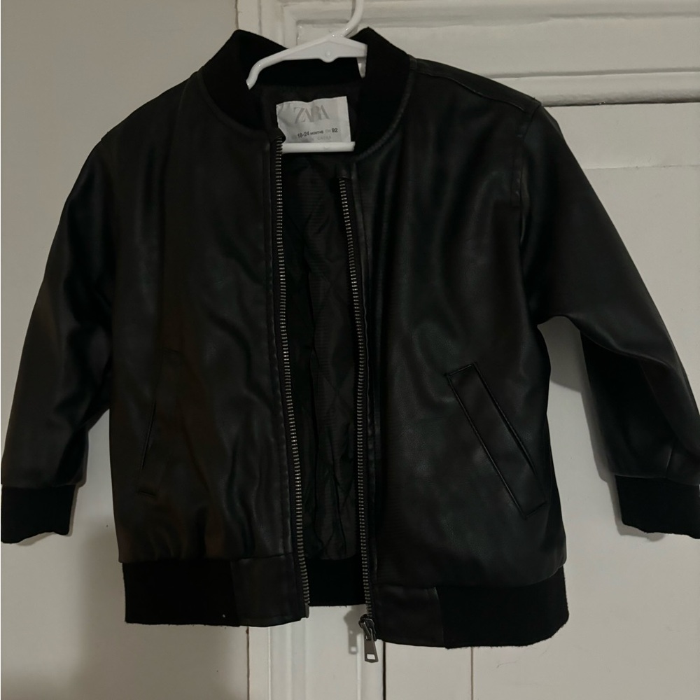 Zara Toddler boys faux leather jacket 18-24month black Like New